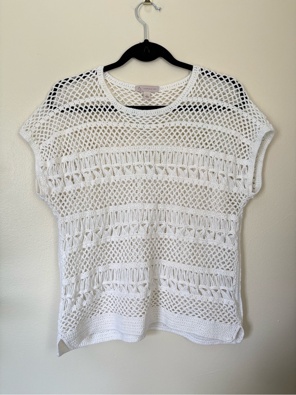 Charming Charlie White Open-Weave Crochet Top Size Large